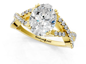 Yellow gold Oval Solitaire Twist Band with Pavé Setting and Four-Prong Setting_13