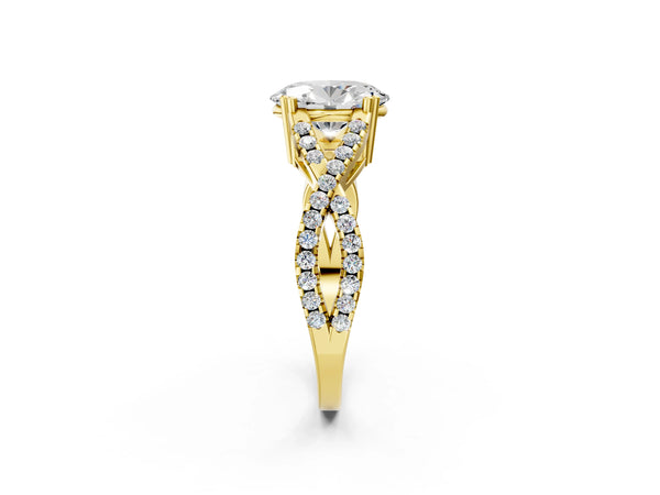 Yellow gold Oval Solitaire Twist Band with Pavé Setting and Four-Prong Setting_14