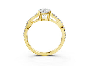 Yellow gold Oval Solitaire Twist Band with Pavé Setting and Four-Prong Setting_27