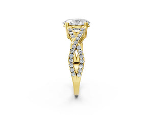 Yellow gold Oval Solitaire Twist Band with Pavé Setting and Four-Prong Setting_38