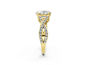 Yellow gold Oval Solitaire Twist Band with Pavé Setting and Four-Prong Setting_44