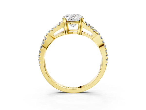 Yellow gold Oval Solitaire Twist Band with Pavé Setting and Four-Prong Setting_45