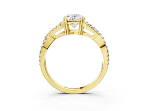 Yellow gold Oval Solitaire Twist Band with Pavé Setting and Four-Prong Setting_51