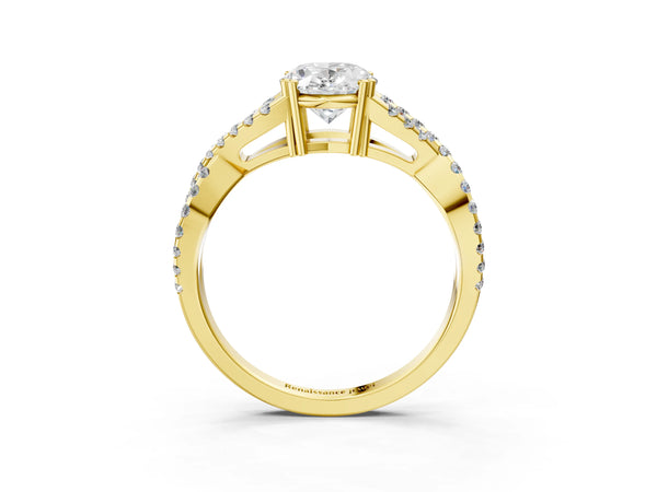 Yellow gold Oval Solitaire Twist Band with Pavé Setting and Four-Prong Setting_51