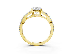 Yellow gold Oval Solitaire Twist Band with Pavé Setting and Four-Prong Setting_57