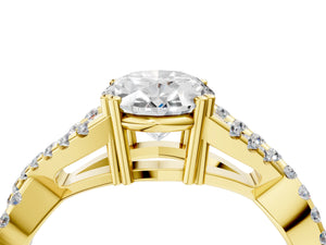 Yellow gold Oval Solitaire Twist Band with Pavé Setting and Four-Prong Setting_64