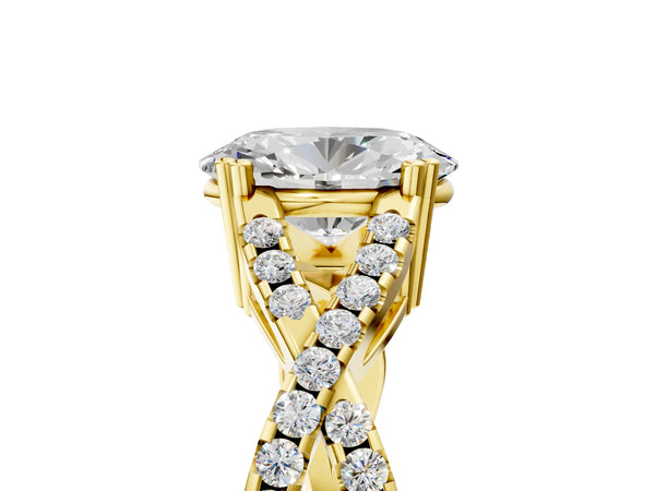 Yellow gold Oval Solitaire Twist Band with Pavé Setting and Four-Prong Setting_65
