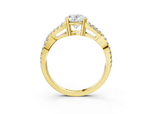 Yellow gold Oval Solitaire Twist Band with Pavé Setting and Four-Prong Setting_69