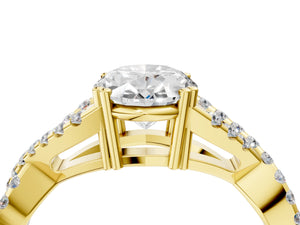Yellow gold Oval Solitaire Twist Band with Pavé Setting and Four-Prong Setting_70