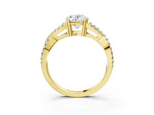 Yellow gold Oval Solitaire Twist Band with Pavé Setting and Four-Prong Setting_75