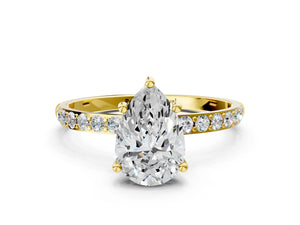 Yellow gold Pear Cut Diamond Pavé Band Solitaire Ring with Four-Prong Setting_12