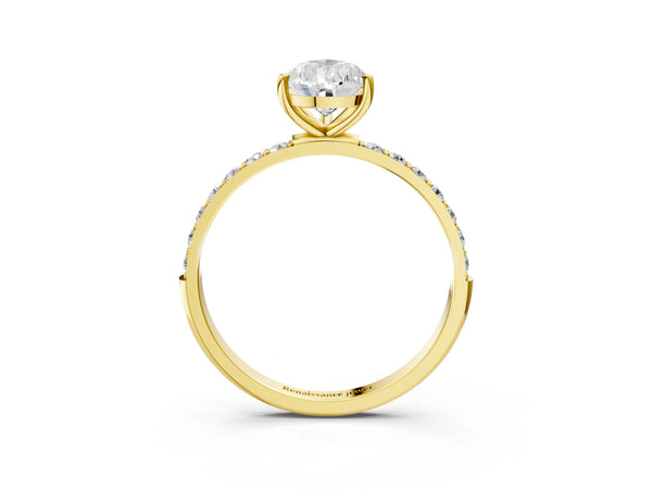 Yellow gold Pear Cut Diamond Pavé Band Solitaire Ring with Four-Prong Setting_33