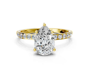 Yellow gold Pear Cut Diamond Pavé Band Solitaire Ring with Four-Prong Setting_42