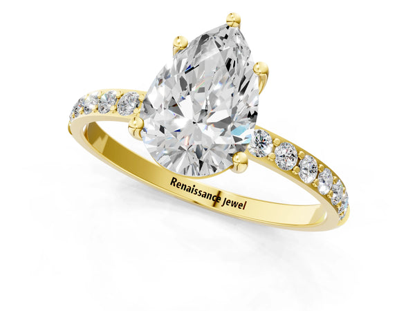 Yellow gold Pear Cut Diamond Pavé Band Solitaire Ring with Four-Prong Setting_43