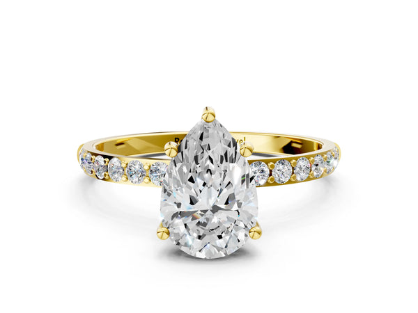 Yellow gold Pear Cut Diamond Pavé Band Solitaire Ring with Four-Prong Setting_48