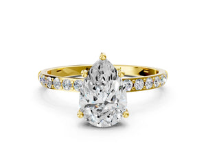 Yellow gold Pear Cut Diamond Pavé Band Solitaire Ring with Four-Prong Setting_60