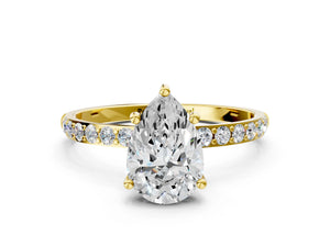 Yellow gold Pear Cut Diamond Pavé Band Solitaire Ring with Four-Prong Setting_66