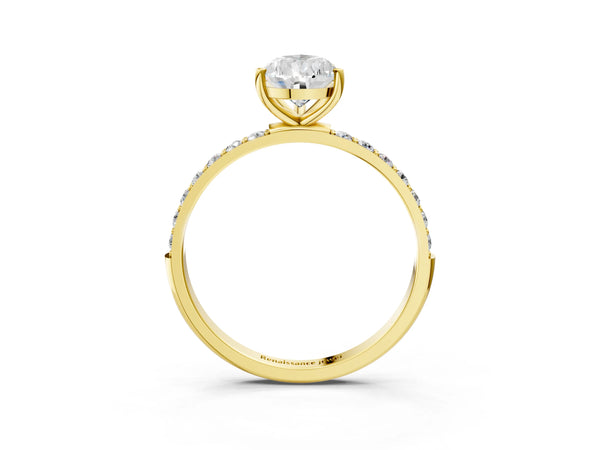 Yellow gold Pear Cut Diamond Pavé Band Solitaire Ring with Four-Prong Setting_69