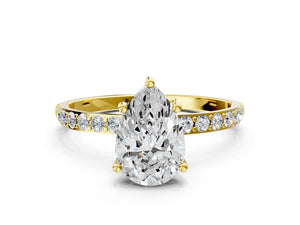 Yellow gold Pear Cut Diamond Pavé Band Solitaire Ring with Four-Prong Setting_72