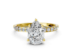 Yellow gold Pear Cut Diamond Pavé Band Solitaire Ring with Four-Prong Setting_78