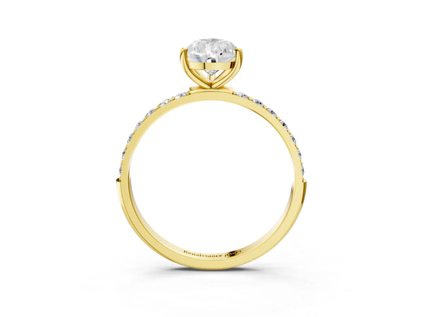 Yellow gold Pear Cut Diamond Pavé Band Solitaire Ring with Four-Prong Setting_93
