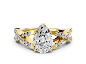 Yellow gold Pear Solitaire Twist Band with Pavé Setting and Four-Prong Setting_12
