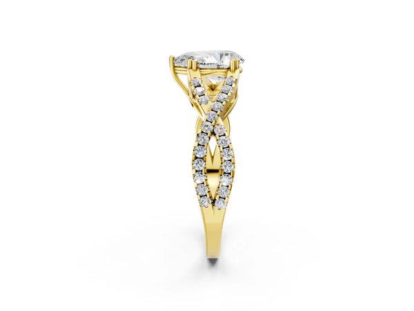 Yellow gold Pear Solitaire Twist Band with Pavé Setting and Four-Prong Setting_56