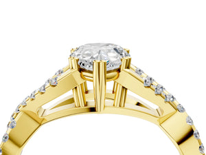 Yellow gold Pear Solitaire Twist Band with Pavé Setting and Four-Prong Setting_58