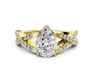 Yellow gold Pear Solitaire Twist Band with Pavé Setting and Four-Prong Setting_66