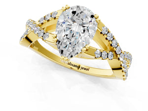Yellow gold Pear Solitaire Twist Band with Pavé Setting and Four-Prong Setting_73