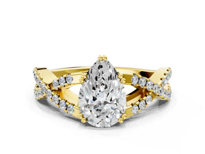 Yellow gold Pear Solitaire Twist Band with Pavé Setting and Four-Prong Setting_84