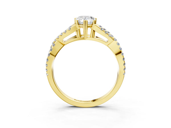 Yellow gold Pear Solitaire Twist Band with Pavé Setting and Four-Prong Setting_93