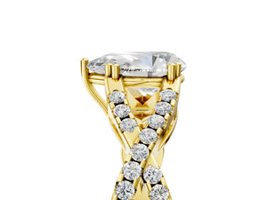 Yellow gold Pear Solitaire Twist Band with Pavé Setting and Four-Prong Setting_95