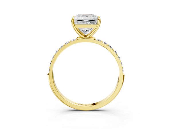 Yellow gold Princess Cut Diamond Pavé Band Solitaire Ring with Four-Prong Setting_21