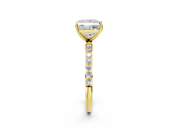 Yellow gold Princess Cut Diamond Pavé Band Solitaire Ring with Four-Prong Setting_26