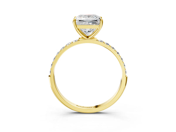 Yellow gold Princess Cut Diamond Pavé Band Solitaire Ring with Four-Prong Setting_27