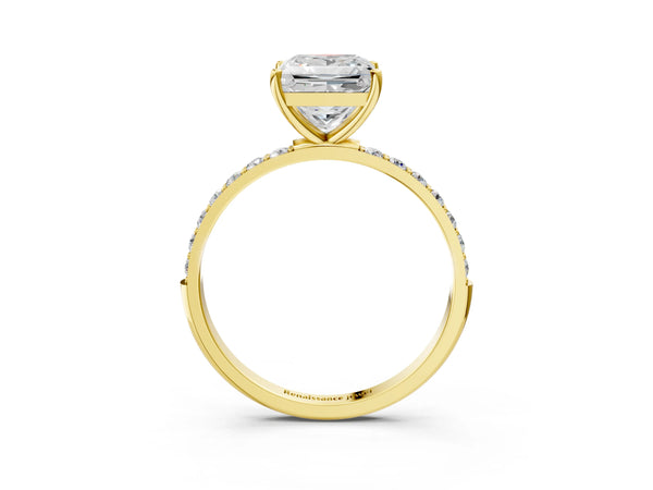 Yellow gold Princess Cut Diamond Pavé Band Solitaire Ring with Four-Prong Setting_45
