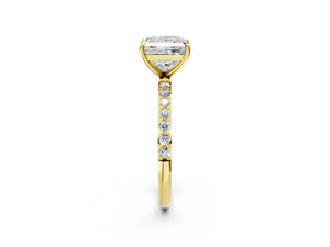 Yellow gold Princess Cut Diamond Pavé Band Solitaire Ring with Four-Prong Setting_74