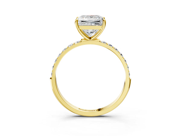 Yellow gold Princess Cut Diamond Pavé Band Solitaire Ring with Four-Prong Setting_93