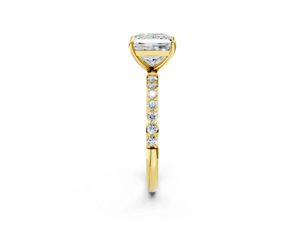 Yellow gold Princess Cut Diamond Pavé Band Solitaire Ring with Four-Prong Setting_98