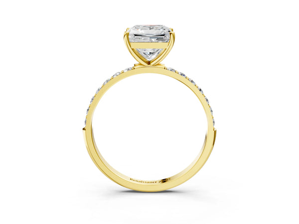 Yellow gold Princess Cut Diamond Pavé Band Solitaire Ring with Four-Prong Setting_99
