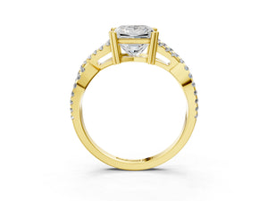 Yellow gold Princess Solitaire Twist Band with Pavé Setting and Four-Prong Setting_39