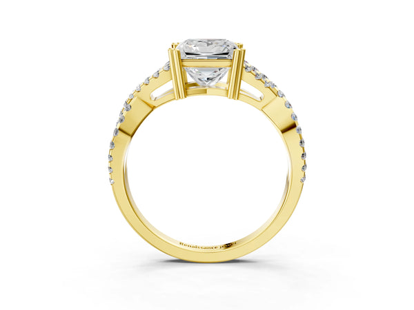Yellow gold Princess Solitaire Twist Band with Pavé Setting and Four-Prong Setting_39