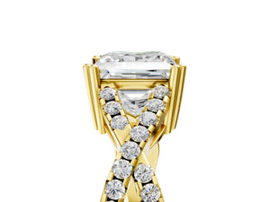 Yellow gold Princess Solitaire Twist Band with Pavé Setting and Four-Prong Setting_47