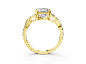 Yellow gold Princess Solitaire Twist Band with Pavé Setting and Four-Prong Setting_51