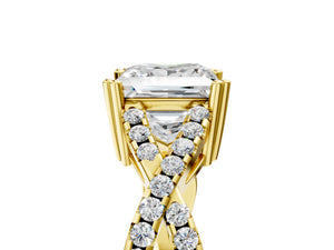 Yellow gold Princess Solitaire Twist Band with Pavé Setting and Four-Prong Setting_53