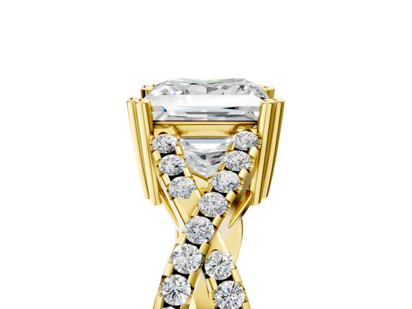Yellow gold Princess Solitaire Twist Band with Pavé Setting and Four-Prong Setting_53