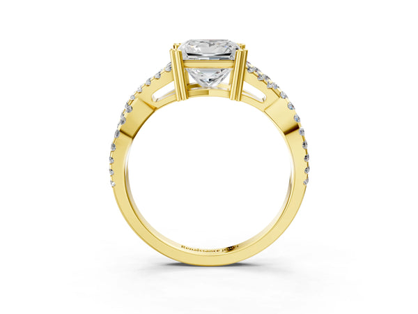 Yellow gold Princess Solitaire Twist Band with Pavé Setting and Four-Prong Setting_57