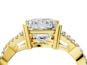 Yellow gold Princess Solitaire Twist Band with Pavé Setting and Four-Prong Setting_64