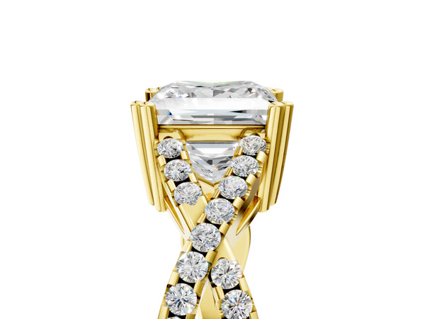Yellow gold Princess Solitaire Twist Band with Pavé Setting and Four-Prong Setting_71